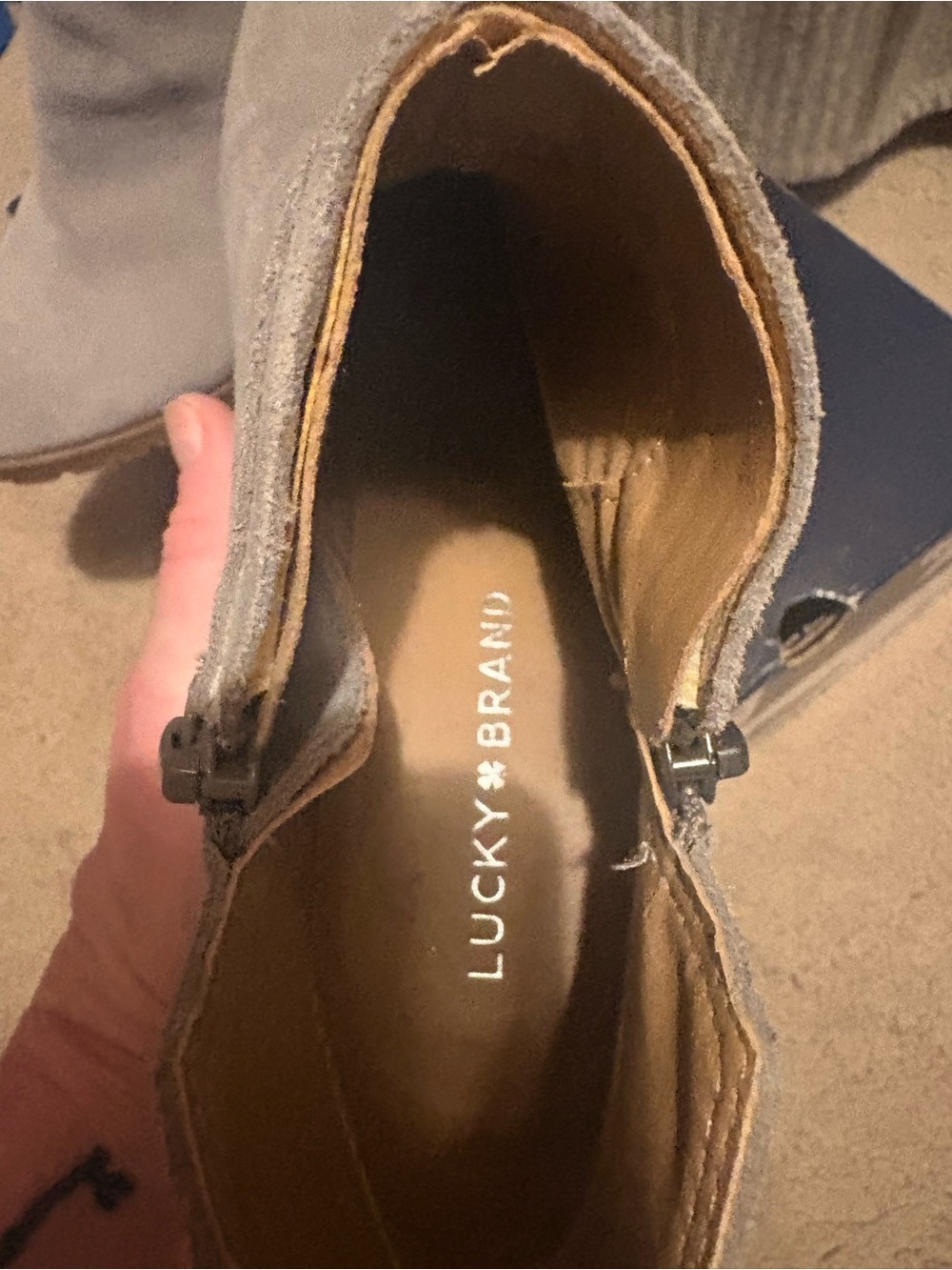 Lucky Brand Taupe Suede Block Heel Bootie - Picture 2 of 3